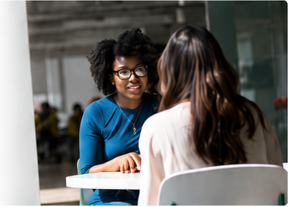 A counselling conversation in a calm setting
